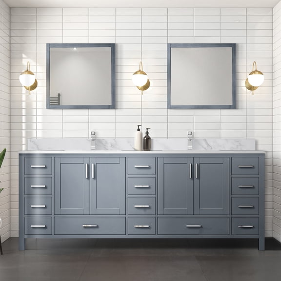 Double Bath Vanity, 84 in. W x 22 in. D, Dark Grey Solid Wood Frame and Plywood, Soft Close 14 Drawers and 2 Interior Cabinets with Open Shelf for Bathroom Storage, Top Sold Separately
