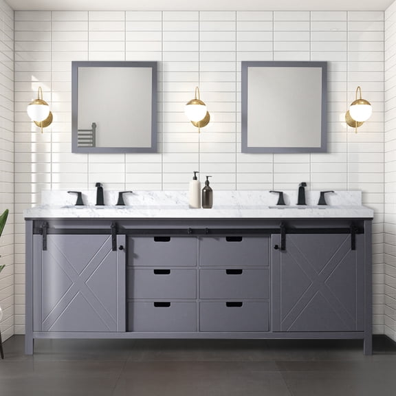 Double Bath Vanity, 84 in. W x 22 in. D, Solid Wood Frame and Plywood, Dark Grey, Soft Close Drawers, Two Interior Cabinets and Open Shelf Storage for Bathroom, Top Sold Separately