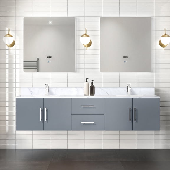 Double Bath Vanity with Storage Compartments - 80-inch Dark Grey Design for Bathroom Organization