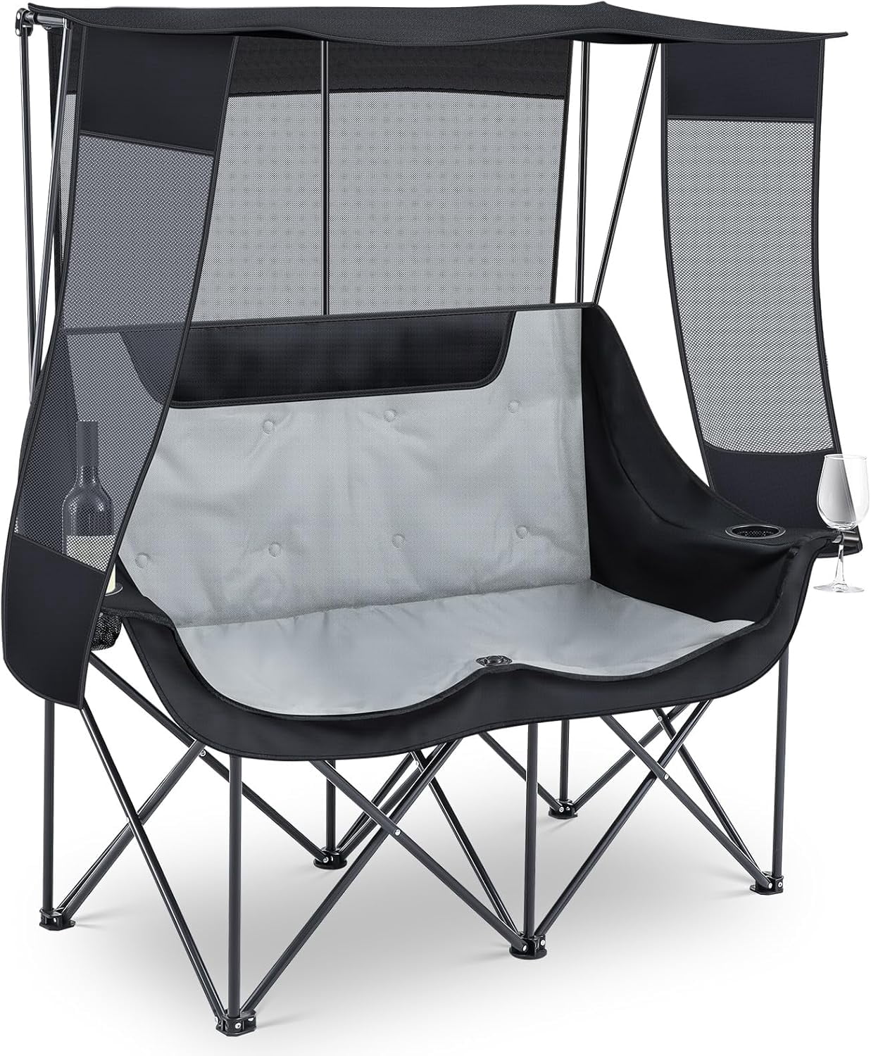 Overmont 2 Pack Camping Chairs With Canopy & Cooler Bag - Oversized Folding Beach Lawn Chairs