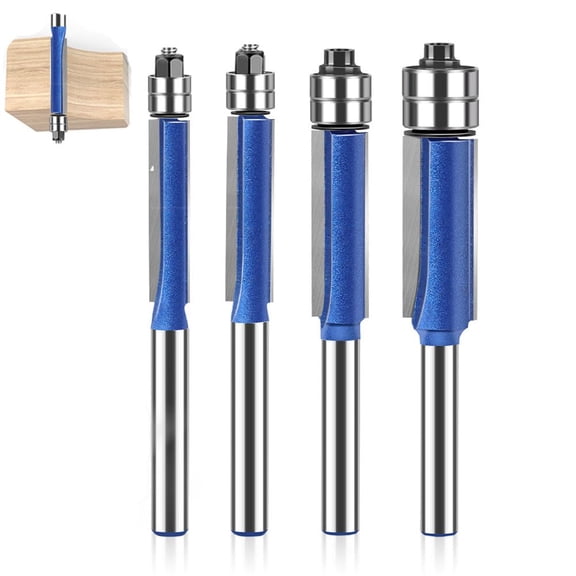 Double Bearing Flush Trim Router Bit Set 1/4" Shank, Dual Bearing Trimming Tool Set, Bottom Bearing Straight Flush Trim Router Bits Set, 1/4", 5/16", 3/8", 1/2" Cutting Diameter