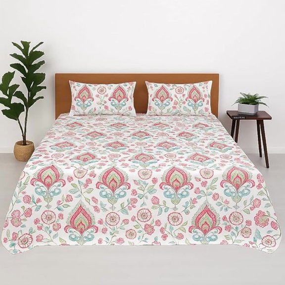 Double Bed Bedsheet Set With 2 Pillow Covers - 90 X 100 Inch, Multicolor | Teja Print Microfiber Bedding Soft Brushed Fabric - Ideal For Home Decor & Gifting