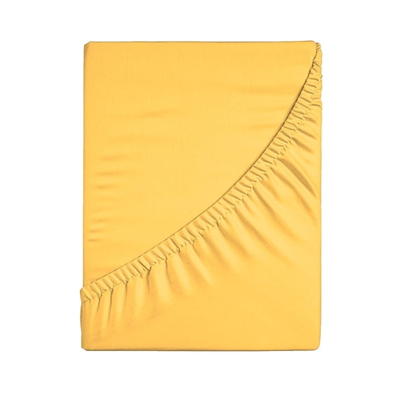 Double Bed Fitted Sheet, Deep Pocket Non-Slip Elastic Mattress Cover, Full Size Stretch Jersey Knit Sheet, Soft Breathable Polyester Fabric for Mattress Protection, 60 x 80 x 12 Inches, Yellow