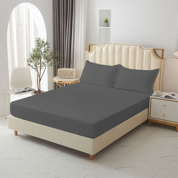 Double Bed Fitted Sheet - Non-Slip Mattress Cover with Deep Pocket - Stretchable Bedding Protector for Box Spring, Foam Mattress - Soft Knit Fabric - Twin XL, Full, Queen, King Sizes - 1 Pack