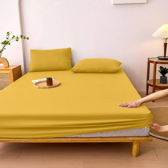 Double Bed Mattress Protector, Breathable Bed Protector - Ultra-Soft, Washable for Home, Bedroom, Hotel -78.7x55.1x11.81in Yellow