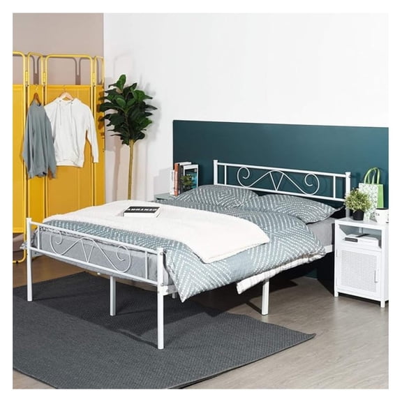 Double Bed Queen Size Bed Frame Metal Platform Headboard Steel Foundation