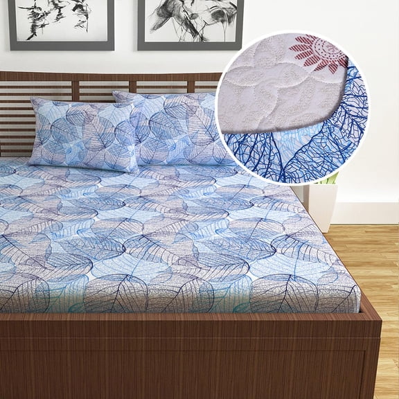 Double Bedsheet For Queen Size With 2 Pillow Covers - 60 X 78 Inches, Blue | All Around Elastic Fitted Soft, Lightweight & Breathable Cotton Bedsheet