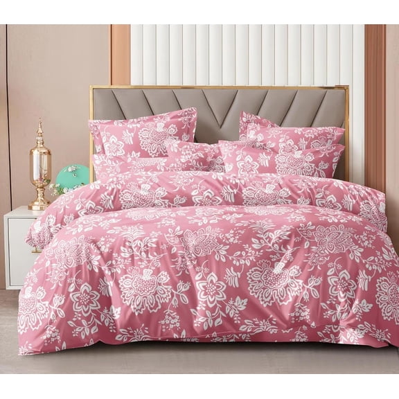 Double Bedsheet For King Size With 2 Matching Pillow Covers - 108 X 108 Inches, Pink & White | Glace Cotton Printed Bedsheet Lightweight, Soft & Smooth - Ideal For Home, Guest House