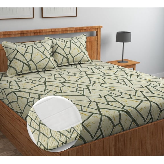 Double Bedsheet With 2 Pillow Covers Size 72 X 72 X 10 Inches, Cream | Cotton Feel All Around Elastic Fitted - Queen Size Bedsheets, Super Soft