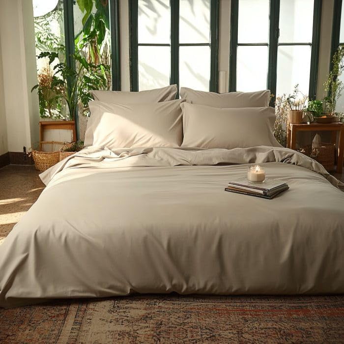 Double Bedsheets For King Size With Pillowcases - 108 X 108 Inches, Warm Taupe | Soft Breathable Bamboo Fabric - Bedroom Decor Comfortable Bedsheets