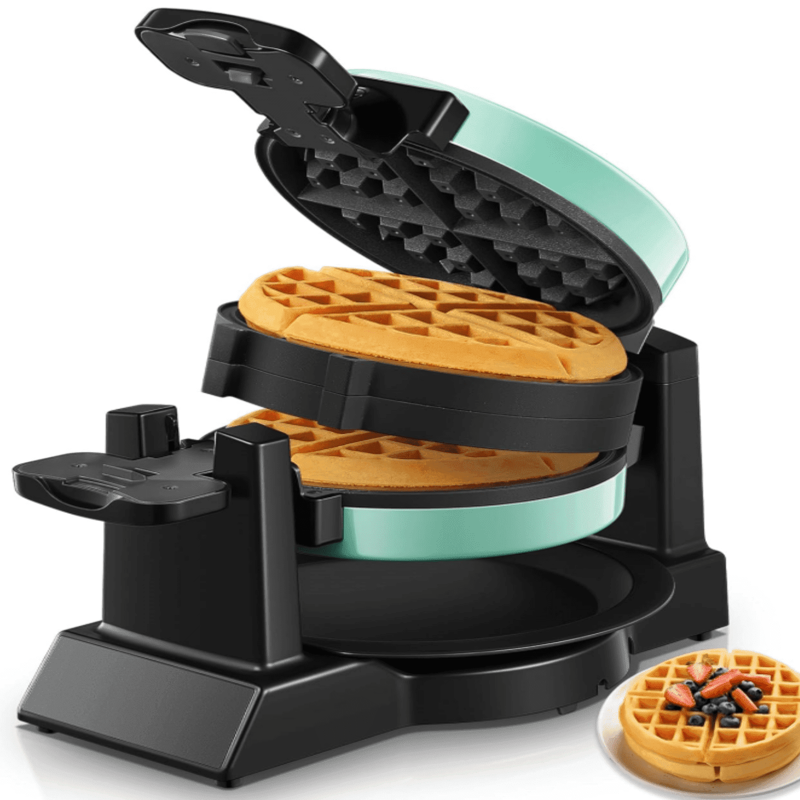 FOHERE Double Belgian Waffle Maker 180 Flip, 1400W, Waffles in 3