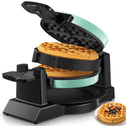 FOHERE Double Belgian Waffle Maker 180 Flip, 1400W, Waffles in 3 Minutes, Anti-Scald, Nonstick, Mint, New