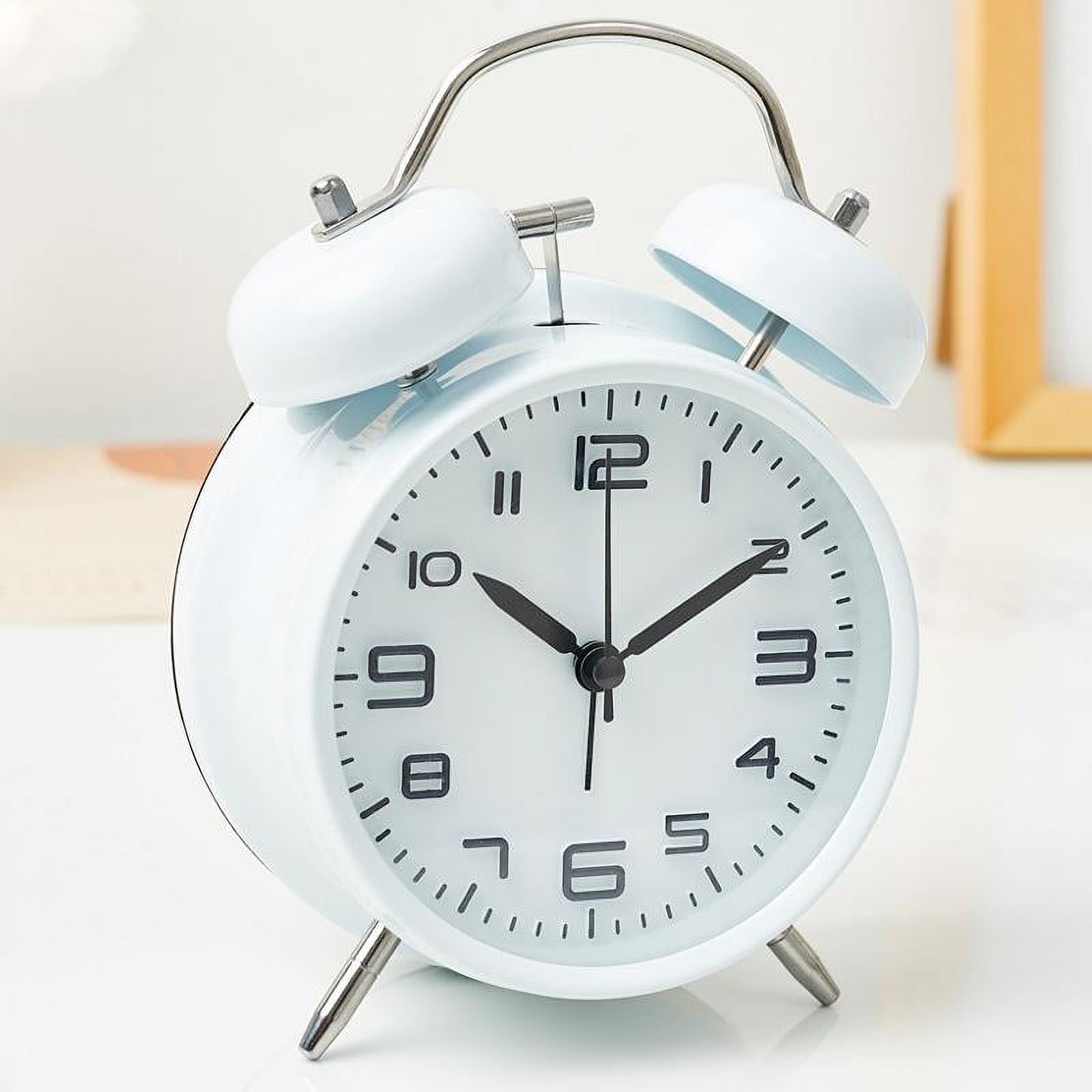 Double Bell Silent Alarm Clock with Night Light Loud Alarm Analogue