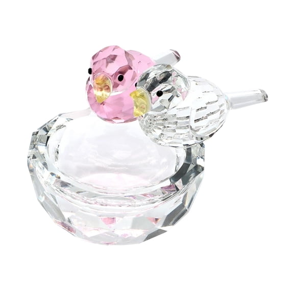 Double Birds Figurine Glass Animal Ornament Table Centerpiece Pink Clear Handmade Art for Women Bedroom