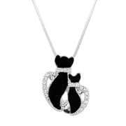 Double Black Cat Pendant Necklace Rhinestone Crystal Rhodium Plated 17 Inch Snake Chain J0608