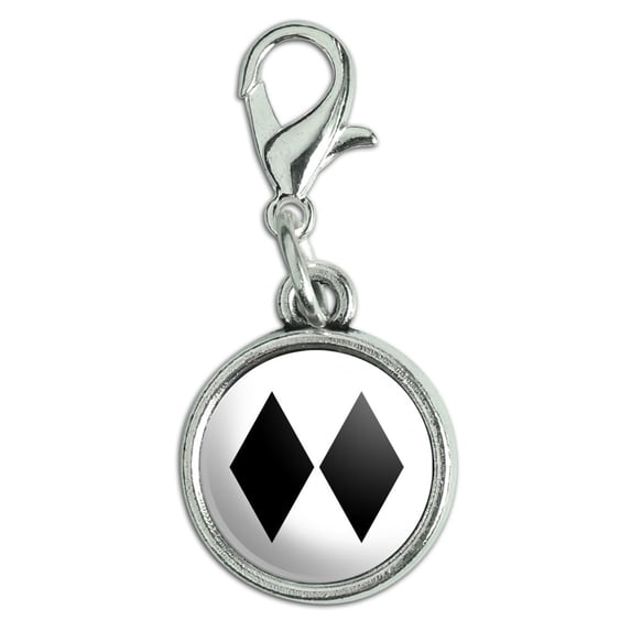 Double Black Diamond Skiing Experts Only Antiqued Bracelet Pendant Zipper Pull Charm with Lobster Clasp
