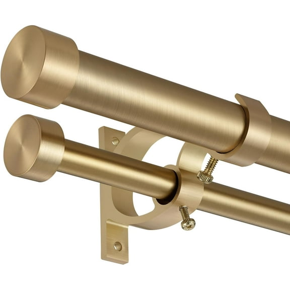 Double Blackout Curtain Rods 36 to 72 Inches (3-6 Feet),1-Inches Front and 5/8 Inches Back Adjustable End Cap Double Window Drapery Rod for Drapes and Curtains,Warm Gold