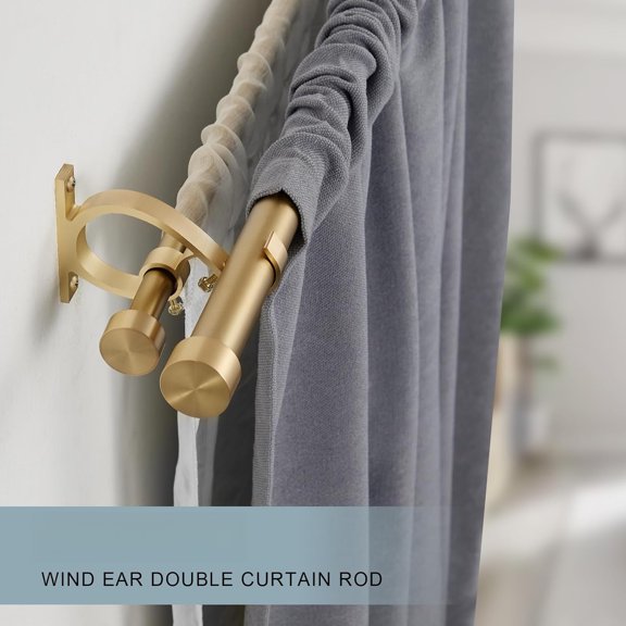 Double Blackout Curtain Rods 36 to 72 Inches (3-6 Feet),1-Inches Front and 5/8 Inches Back Adjustable End Cap Double Window Drapery Rod for Drapes and Curtains,Warm Gold