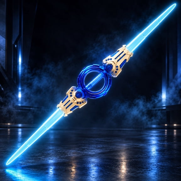 Double Bladed Light Up Sword, 42" Retractable Spinning Saber, Color Changing LEDs for Costume Parties and Imaginative Space Adventures, Plastic Design with Rotating Ring Handle and Type C Charging