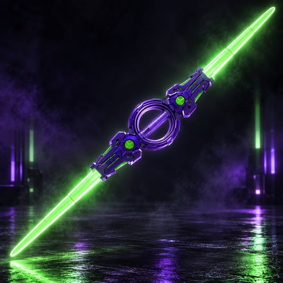 Double Bladed Light Up Sword, 42" Retractable Spinning Saber, Color Changing LEDs for Costume Parties and Imaginative Space Adventures, Plastic Design with Rotating Ring Handle and Type C Charging