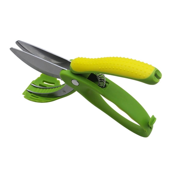 Double-Bladed Salad Scissors, Stainless Steel Lettuce Chopper with Micro-Serrated Edges, Curved Bowl Design, Safety Lock, Dishwasher Safe, Green