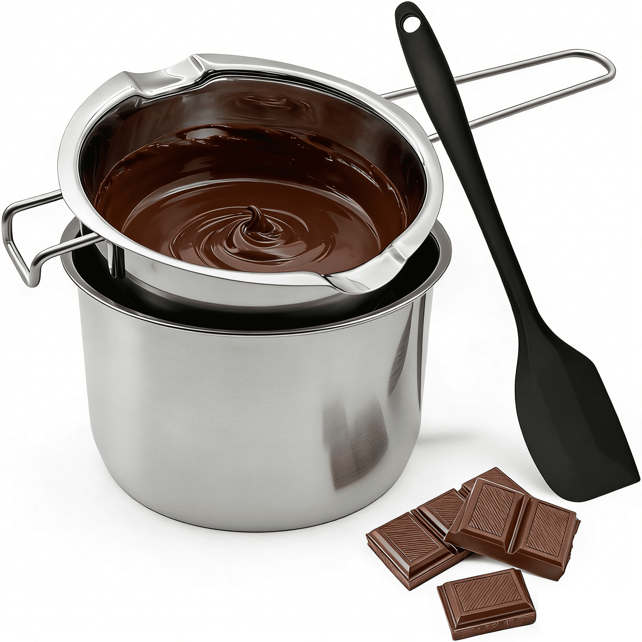 FANGNISN Double Boiler Pot Set, Chocolate Melting Pot with Stainless Steel Pot and Silicone Spatula, Steel Melting Pot for Melting Chocolate, Butter, Cheese, Candy, Candle, Soap(600ML/20OZ)