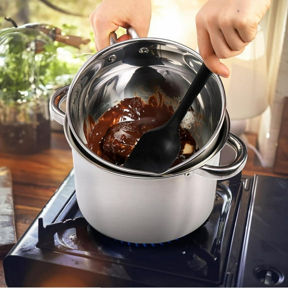 Double Boiler Pot Set, Stainless Steel Heating Pot with Silicone Spatula 1.82QT Chocolate Melting Pot 2.29QT Stainless Steel Pot for Melting Chocolate Candy Candle, Soap, Wax