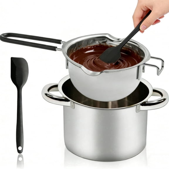 WYAJU Double Boiler Pot Set, Stainless Steel Pot with Silicone Spatula Mixing Bowl for Melting Chocolate, Candy, Soap, Wax, Candle Making (600ML/0.55QT)