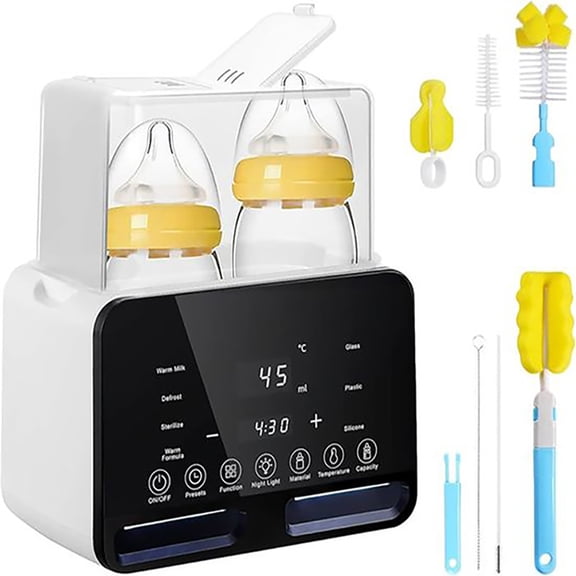 Double Bottle Warmer with Smart Temperature Control, 9-in-1 Fast Baby Milk Warmer with Timer, LED Display Accurate Temperature Adjustment for Baby Milk Breastmilk