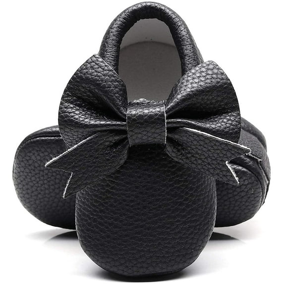 Double Bow Fringe Baby Moccasins - Soft Sole Baby Shoes Girls Toddler Crib Flats