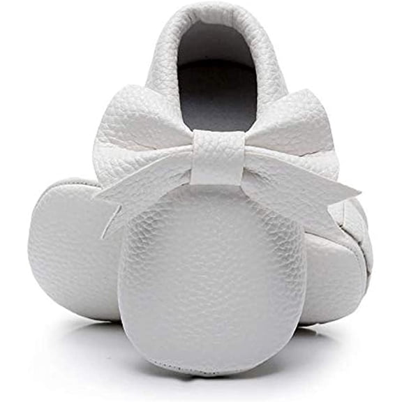 Double Bow Fringe Baby Moccasins - Soft Sole Baby Shoes Girls Toddler Crib Flats