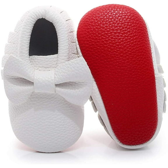 Double Bow Fringe Baby Moccasins - Soft Sole Baby Shoes Girls Toddler Crib Flats
