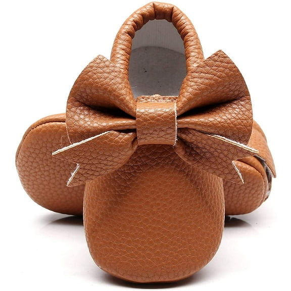 Double Bow Fringe Baby Moccasins - Soft Sole Baby Shoes Girls Toddler Crib Flats