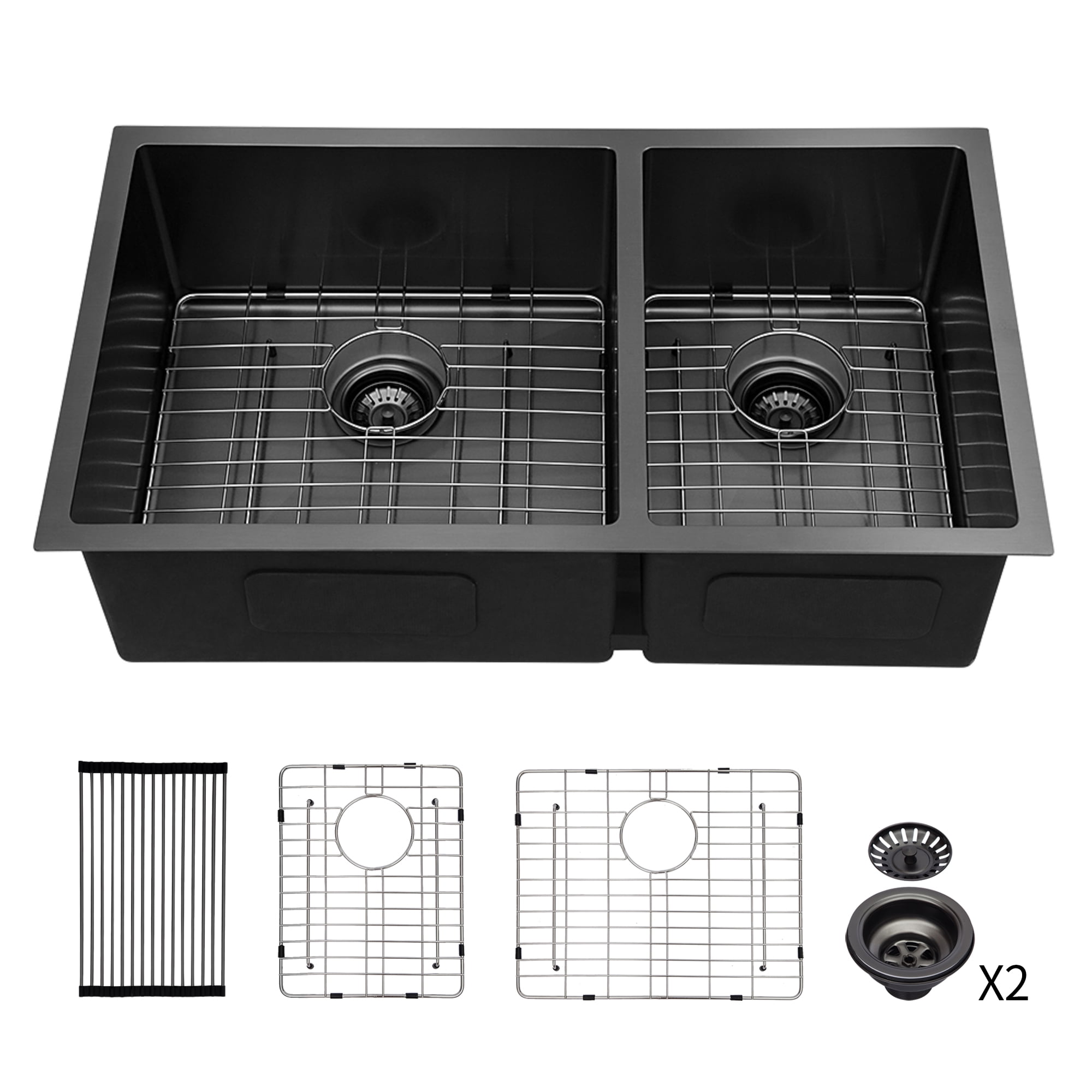 33" Gunmetal Black Stainless Steel Double Bowl Drop-in Sink