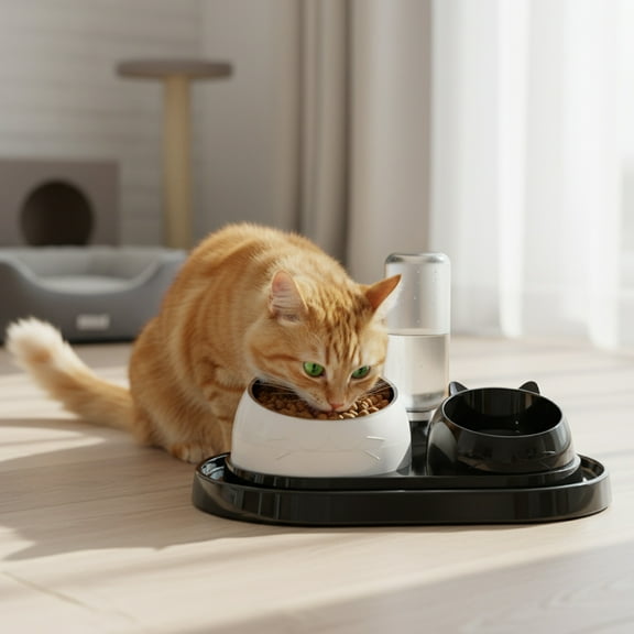 Double Bowl Automatic Water And Food Feeder Stainless Steel Pet Dish Set For Cats And Dogs Non-Slip Base Design Easy Cleaning Pet Accessories