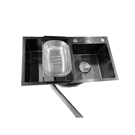 Double Bowl Kitchen Sink,30.7x16.9 Inch Stainless Steel Sink with Nano Coating,Includes Drain Assembly and Drain Basket
