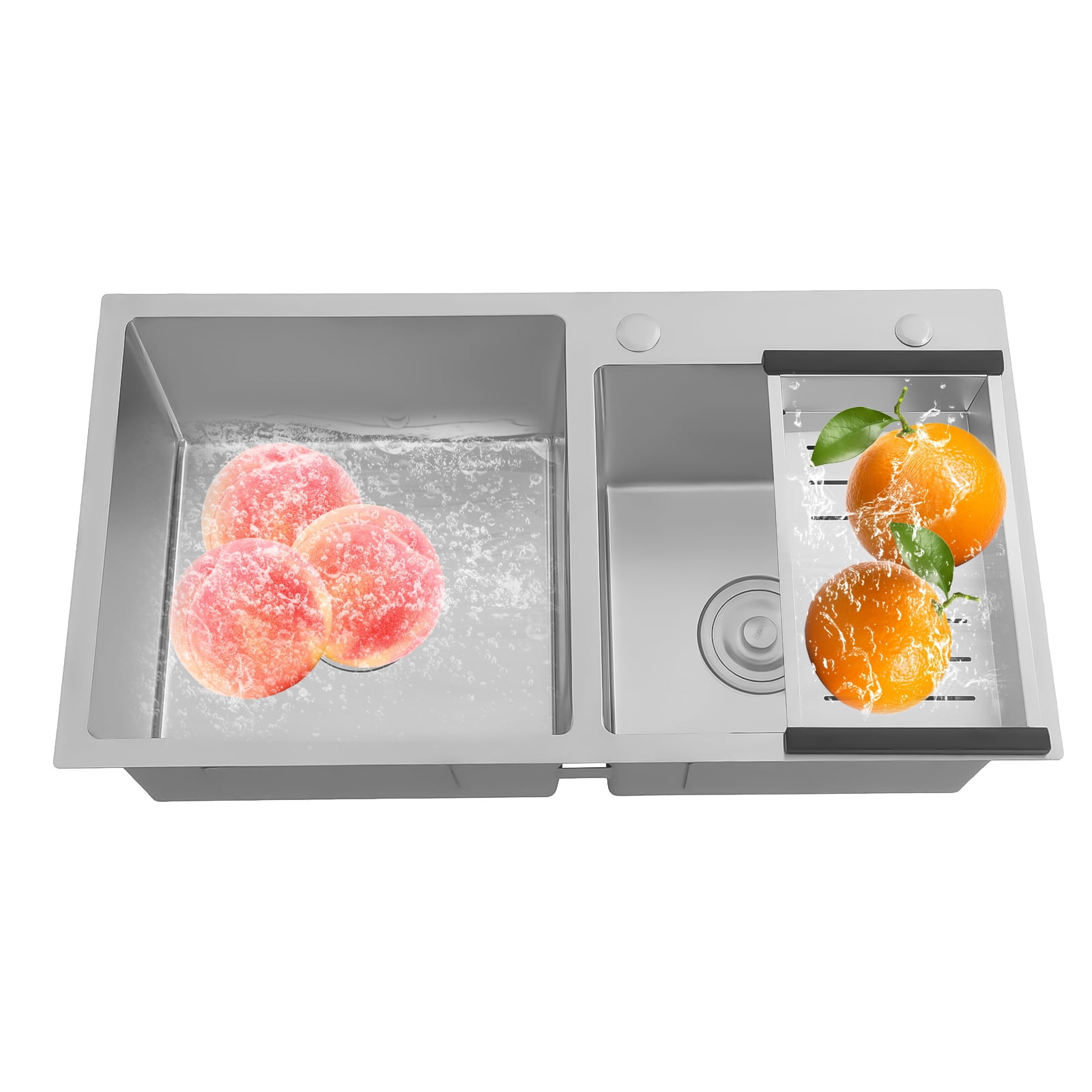 Double Bowl Kitchen Sink, Stainless Steel Sinks, Workstation Sink for Garages, Laundry rooms,Deep Kitchen Sinks with Drain Basket & Drainage Pipes