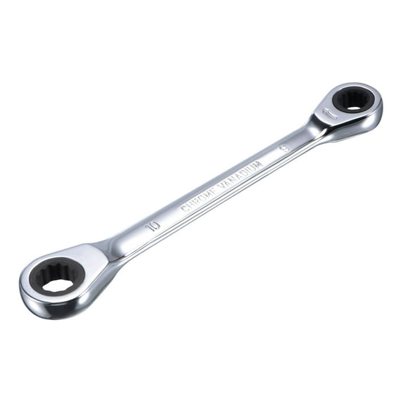 Double Box End Ratcheting Wrench (8x10mm) Metric 72 Teeth 12 Point Ratchet Spanner Tools, CR-V