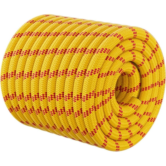 Double Braided Arborist Rigging Rope - 1/2 in X 100 ft 48 Strands Outdoor Pulling Heavy Duty Polyester Bull Rope for Swing Tree Work Camping Rescue Hiking - Yellow