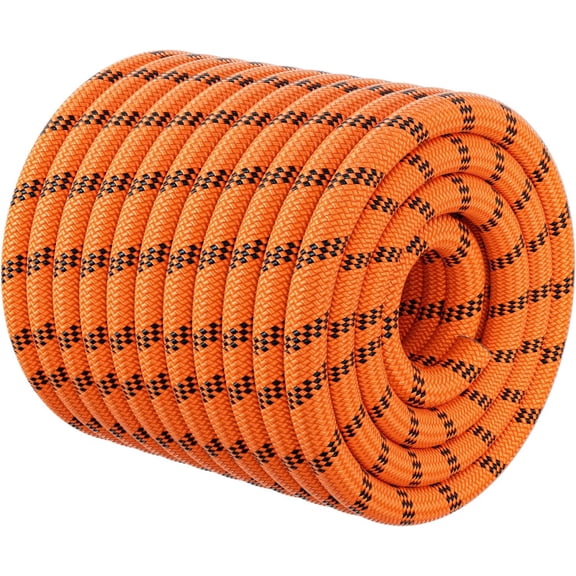 Double Braided Arborist Rigging Rope - 3/8 in X 100 ft 48 Strands Rappelling Outdoor Pulling Heavy Duty Polyester Bull Rope for Swing Tree Work Camping Rescue Hiking - Orange