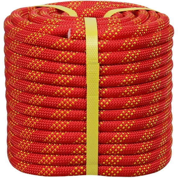 Double Braided Arborist Rope - 1/2 Inch x 100 Feet Polyester High Strength Climbing Rope for Tree Work, Halyard, Sailing (Red/Yellow)