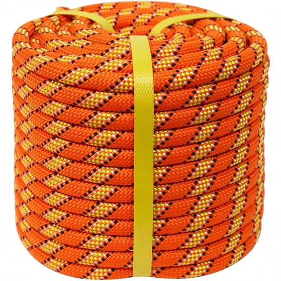 Double Braided Polyester Rope 1/2 in x 100 ft Thick Arborist Rope 48 Strands for Tree Work Climbing Pulling Swing Sailing Orange