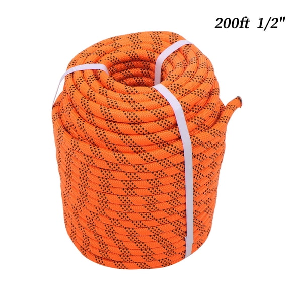 Double Braided Polyester Rope 1/2 in x 200 Ft Arborist Rigging Rope 48 Strands for Tree Work Camping Ropes Orange Black