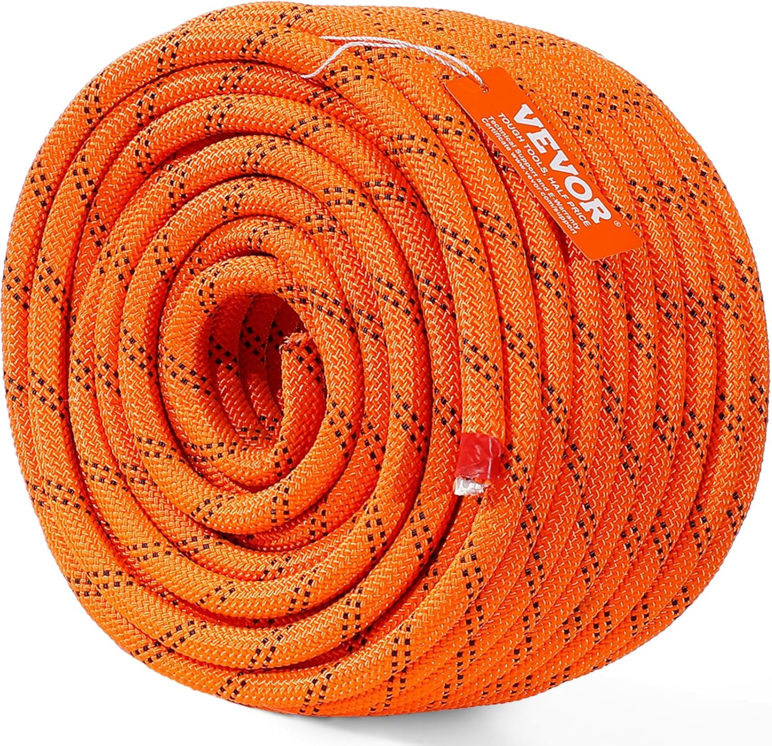 Double Braided Polyester Rope, 1/2 in x 120 ft, 48 Strands, 8000 LBS Breaking Strength Outdoor Climbing Rope, Arborist Rigging Rope for Rock Hiking Camping Swing Rappelling Rescue, Orange/Black
