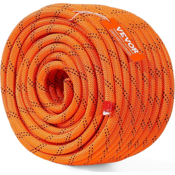 Double Braided Polyester Rope, 1/2 in x 120 ft, 48 Strands, 8000 LBS Breaking Strength Outdoor Climbing Rope, Arborist Rigging Rope for Rock Hiking Camping Swing Rappelling Rescue, Orange/Black