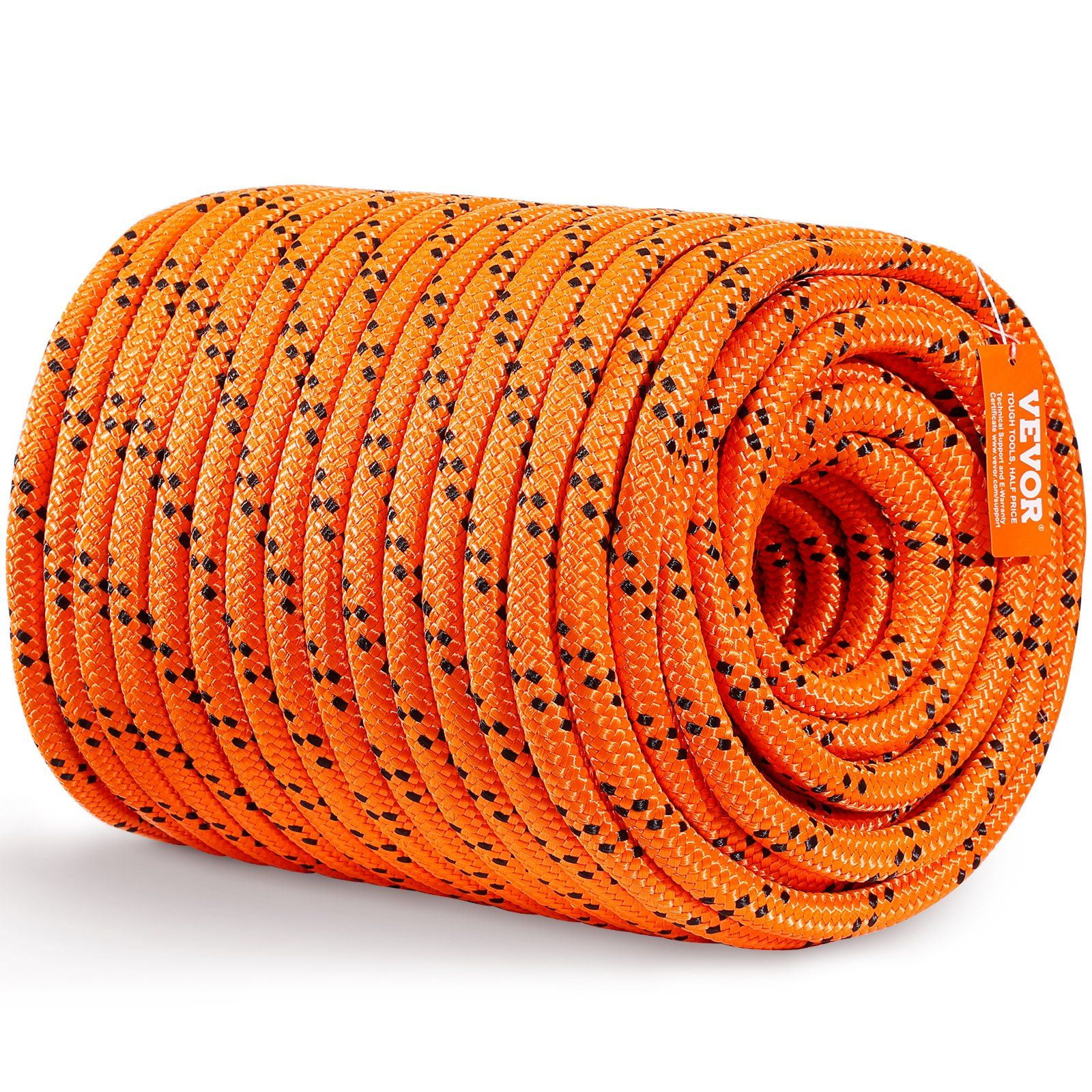 Double Braided Polyester Rope 3/4 Inch x 220 Feet 24 Strands 12700 LBS Breaking Strength Arborist Rigging Rope for Rock Climbing Hiking Camping Swing Rappelling Rescue Orange Black