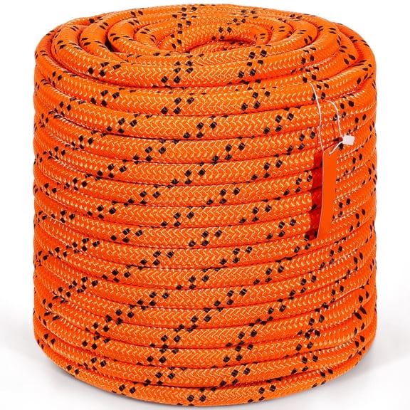 Double Braided Polyester Rope 3/4 in x 220 ft 24 Strands 12700 LBS Breaking Strength Outdoor Arborist Rigging Rope for Rock Hiking Camping Swing Rappelling Rescue Orange Black
