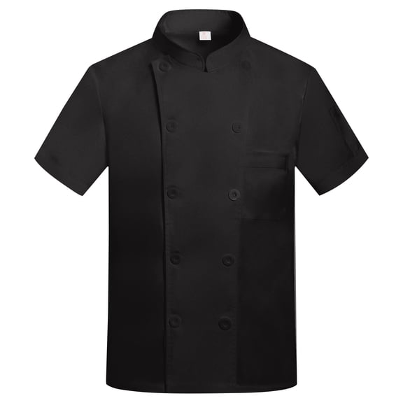 Double-Breasted Chef Coat Unisex Short Sleeve Cook Jacket Professional Kitchen Restaurant Uniform 2026 Black M