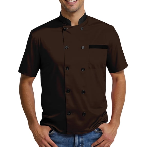 Double-Breasted Chef Coat Unisex Short Sleeve Cook Jacket Professional Kitchen Restaurant Uniform 2026 Brown 2XL
