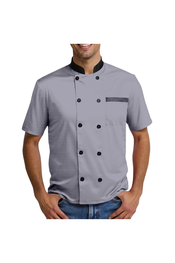 Double-Breasted Chef Coat Unisex Short Sleeve Cook Jacket Professional Kitchen Restaurant Uniform 2026 Light Gray L